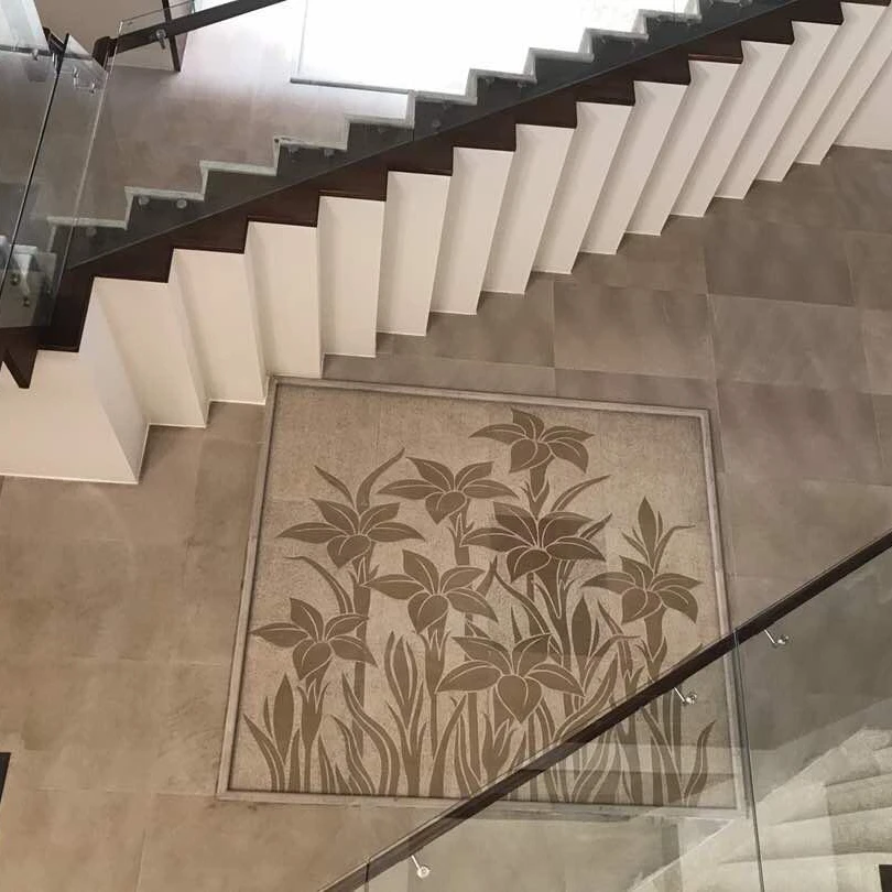 Carved marble wall panel flower design