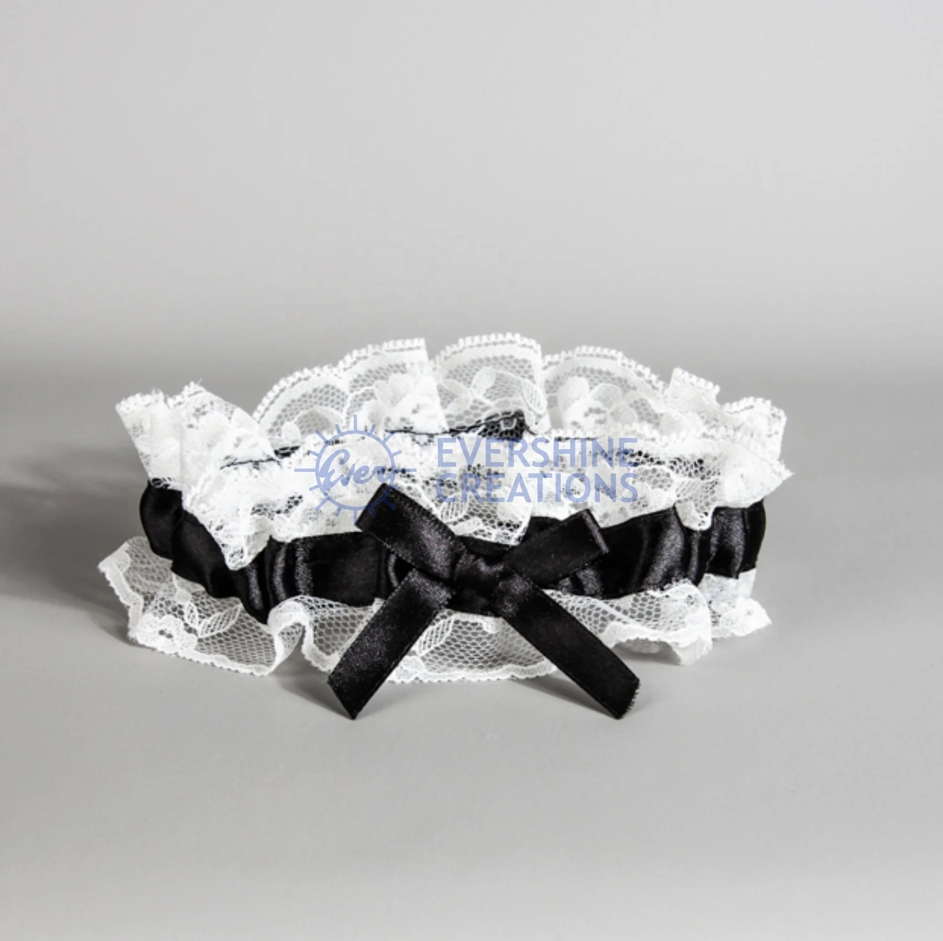 
HEN PARTY BRIDAL ACCESSORY POLYESTER GARTER SET - 2 PACK WHITE LACE BLACK RIBBON 
