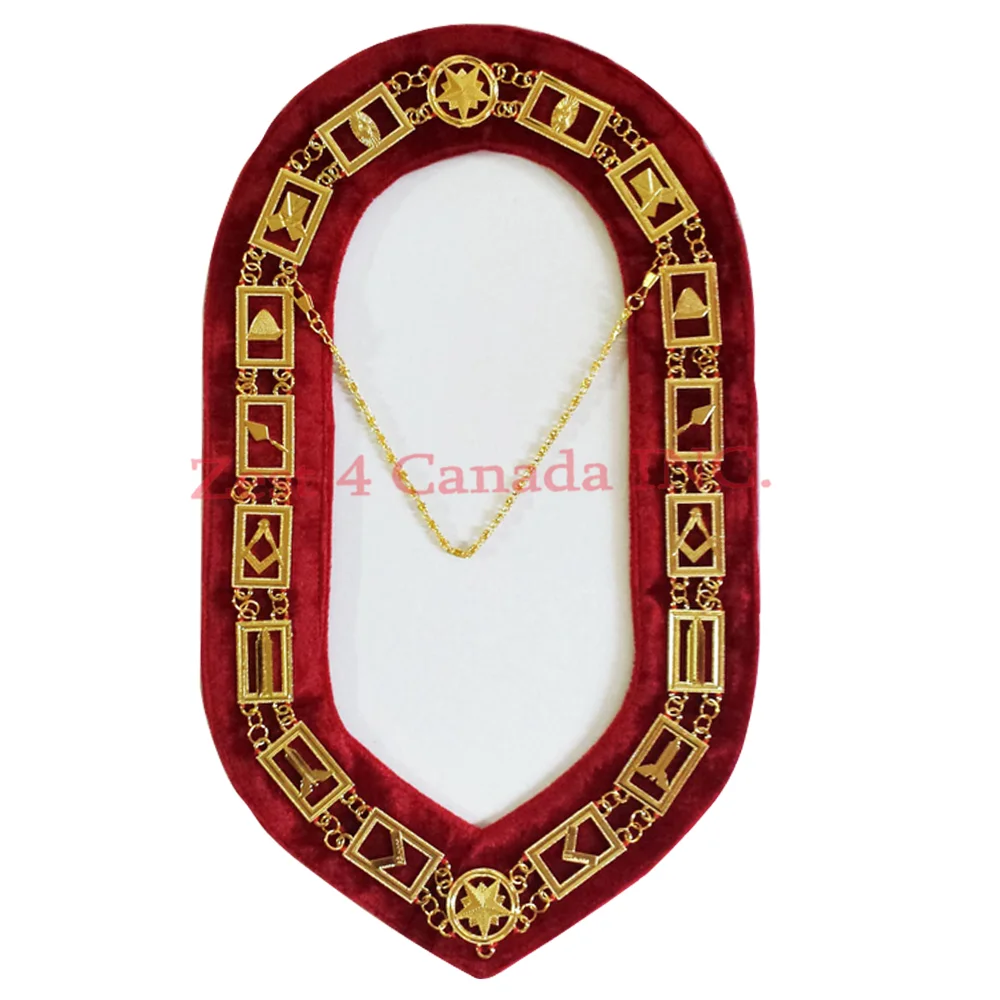 
Masonic Past Master Mason Chain Collar Gold Plated Red Velvet 