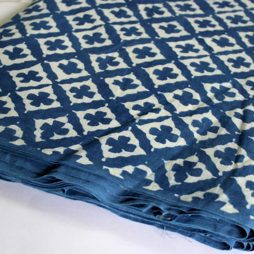 Floral Diamond Indigo Dabu Fabric Mud Resist Blue 100% cotton Fabric for Women Clothing
