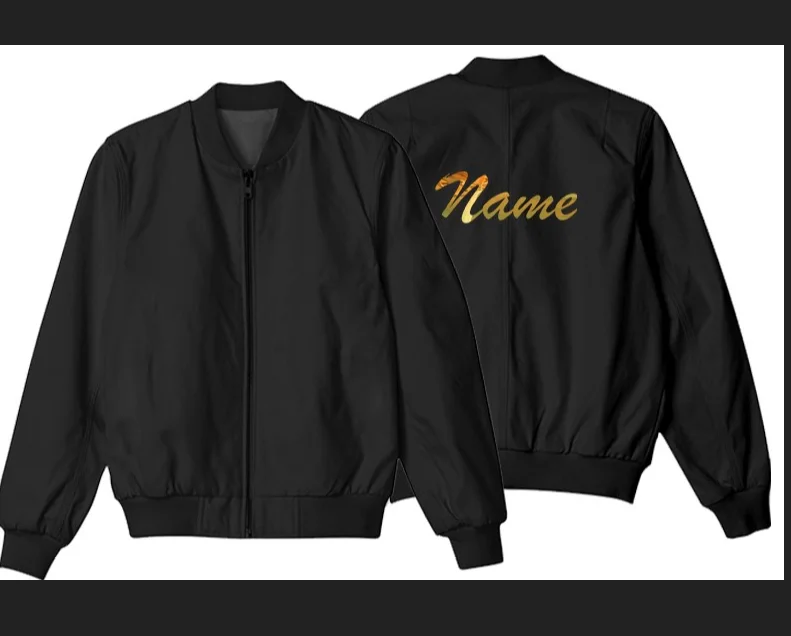 Black Name Bomber Jacket Wholesale Zipper Custom Bomber Jacket