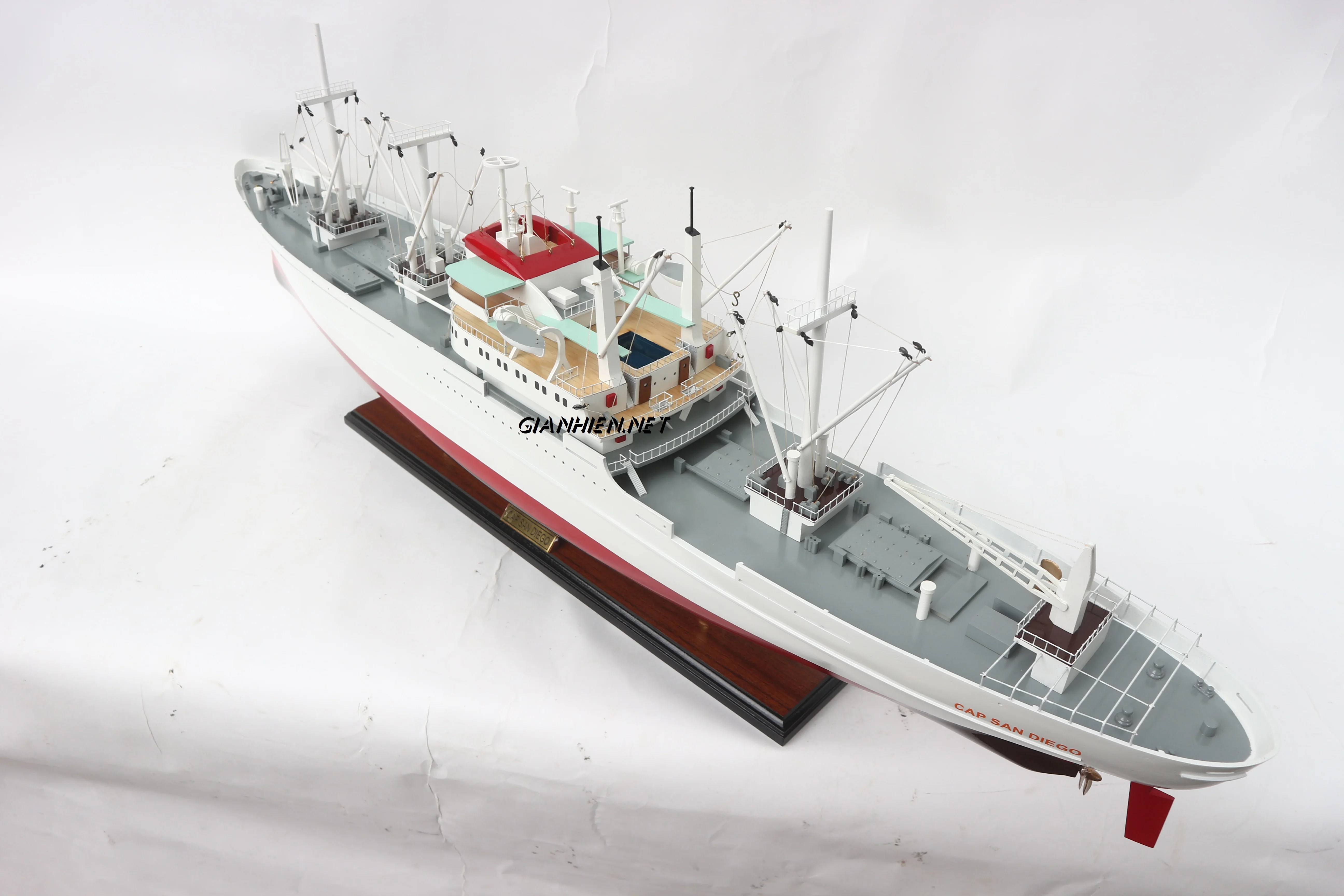 CAP SAN DIEGO SHIP WITH CRANE - WOODEN TANKER MODEL - HANDICRAFT OF VIETNAM