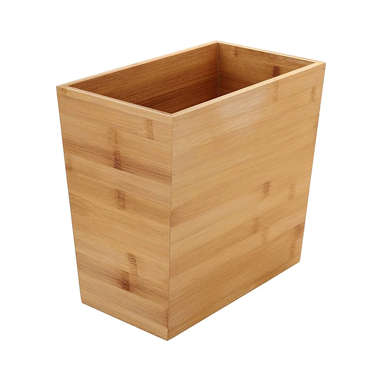 Larger Smart Bamboo Wooden Waste Bin Dust Bin Office Trash Can Garbage Container