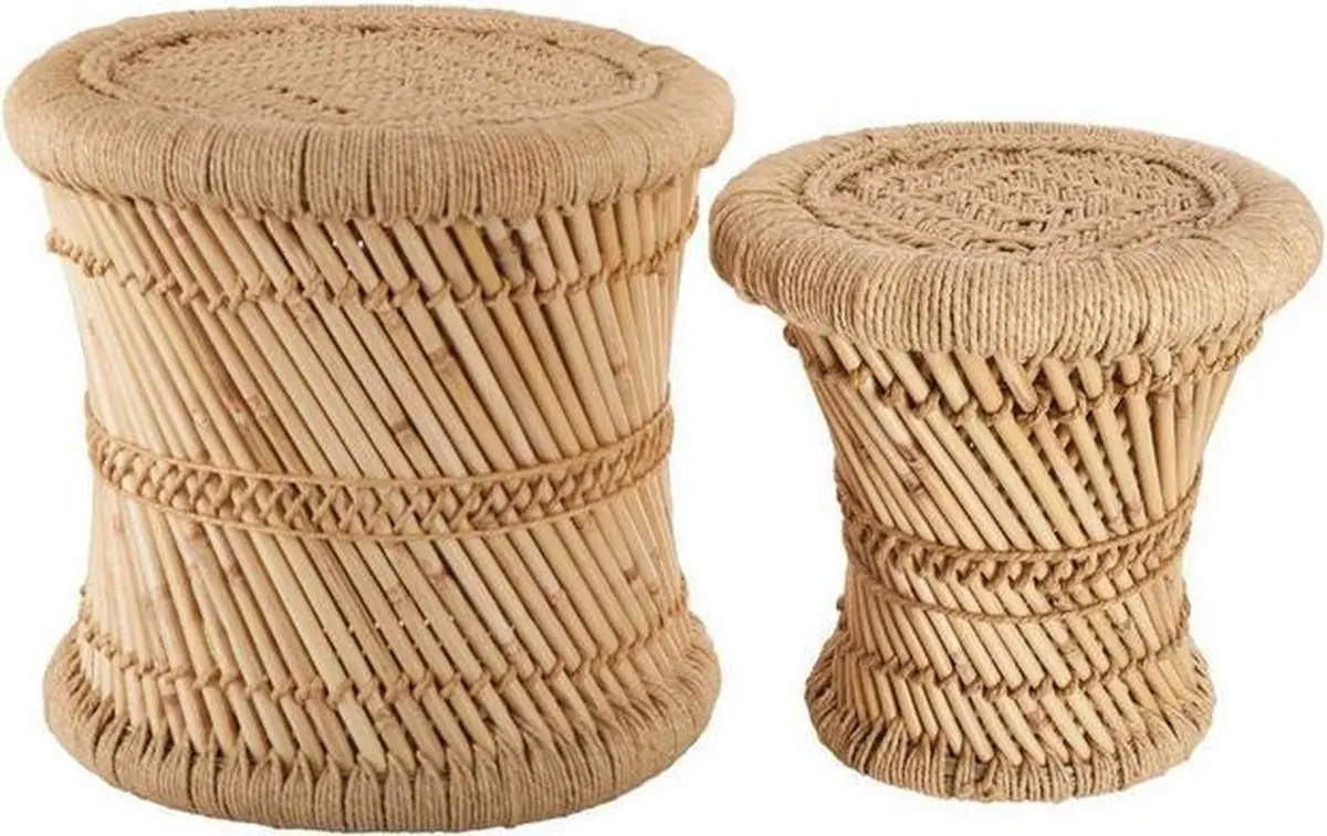 Бамбуковый круглый стол набор из 2 ручных плетеных табуретов ротанга черный и натуральный табурет