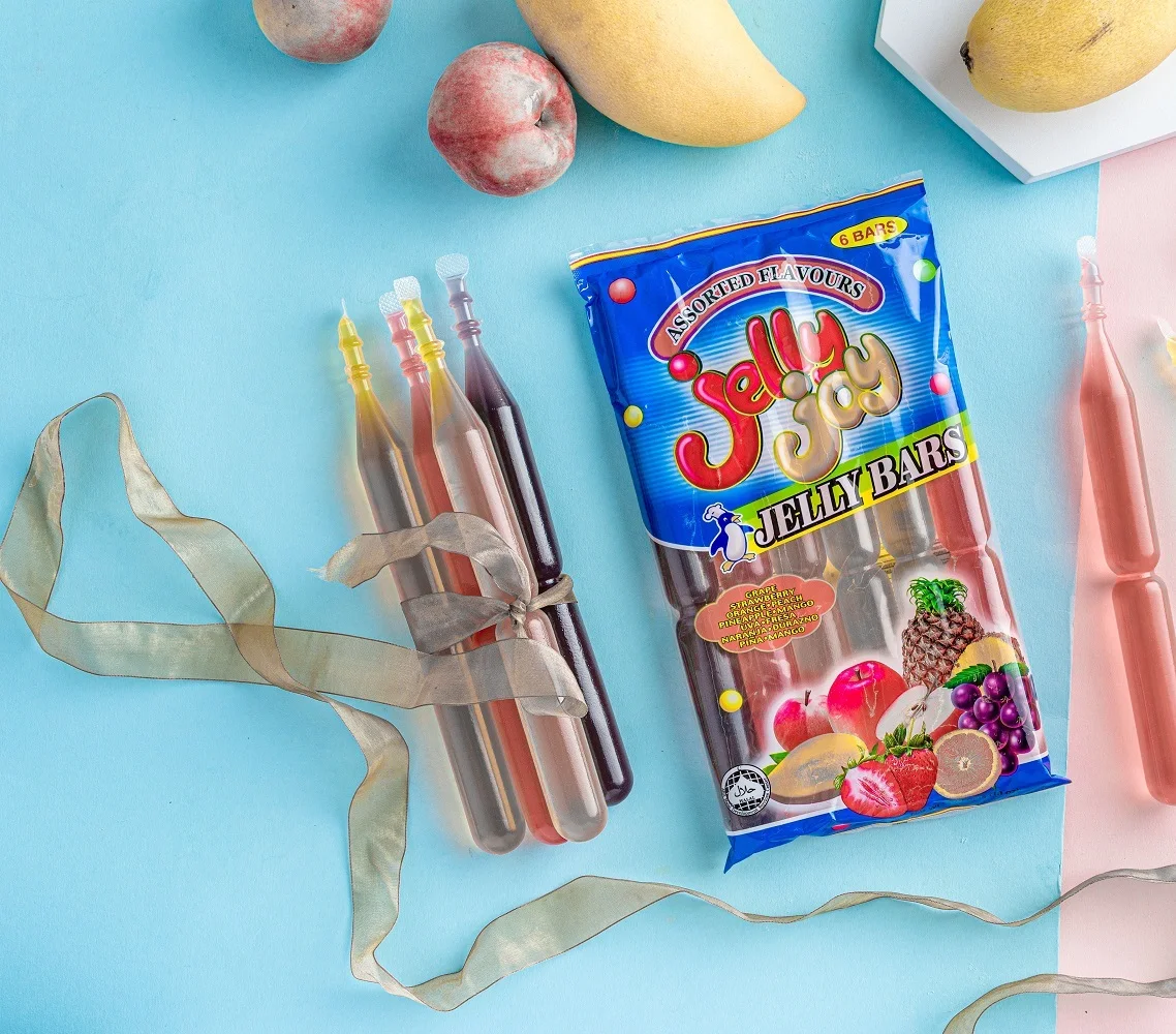 Low-Carb Children Snack Pouch Bulk Fruity Dessert Drink Jelly Joy Jelly Bars Stick 85gm x 6 Bars x 20 Bags