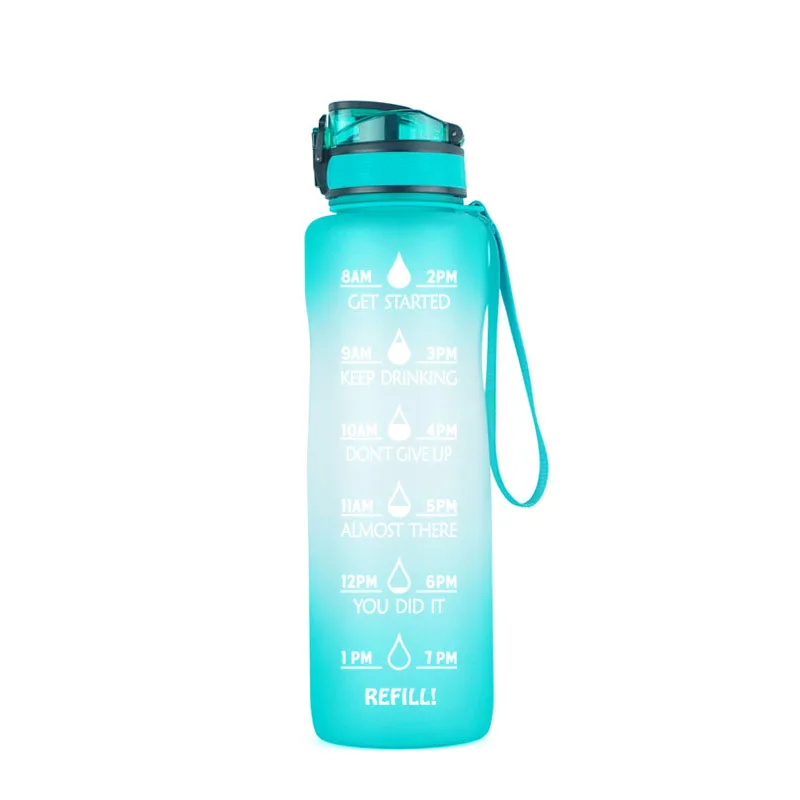 BPA free Wholesale Sports Gradually Changing Color Big Capacity Drinking Large Plastic motivation frosted water bottles