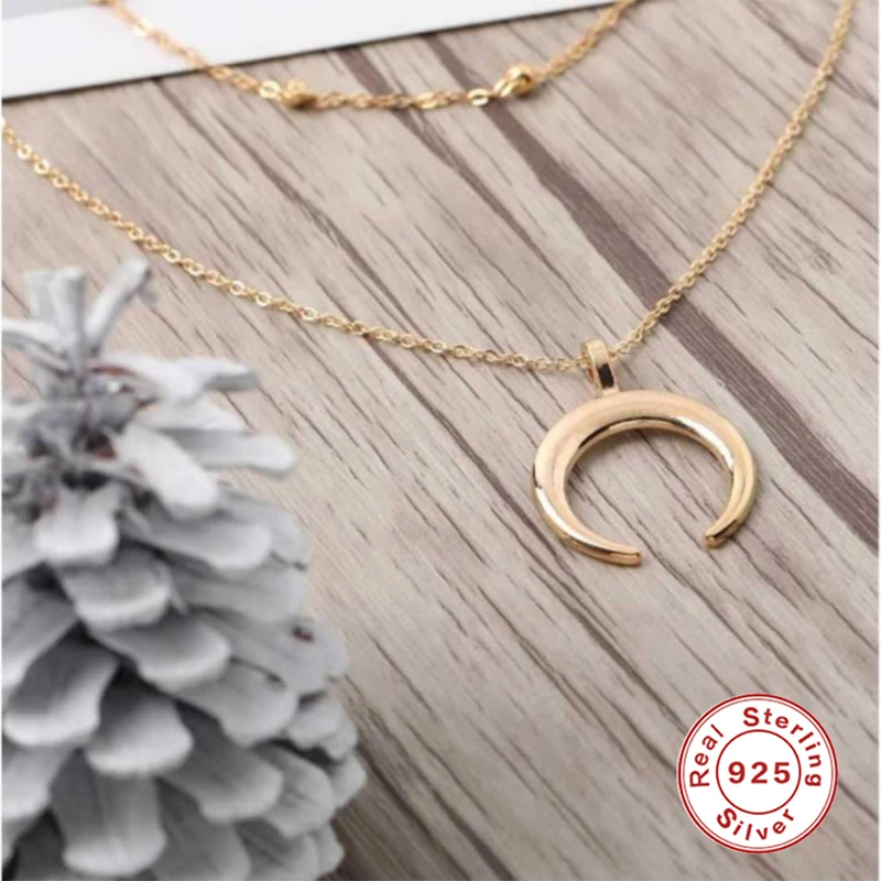 CANNER Women Minimalist Jewelry 18K Gold Plated 925 Sterling Silver Moon Pendant Necklace