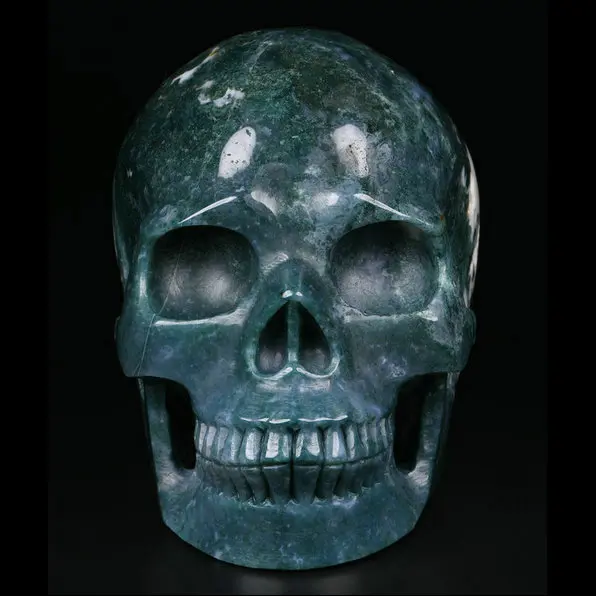 Mr Skull Wholesale Crystals 5 inches Green Moss Agate Skulls Large  Home Crystal Decor   Natural Gemstone Crystal