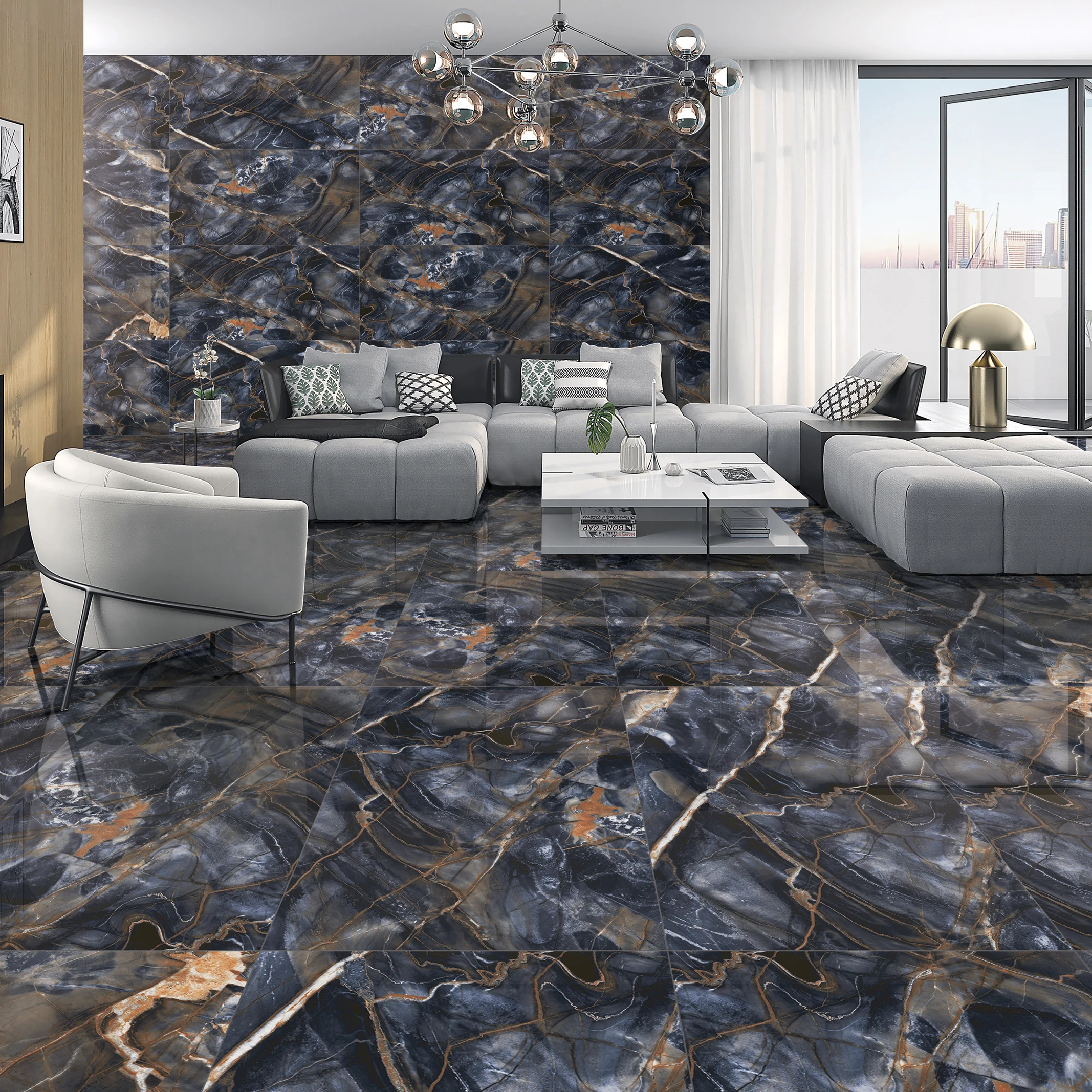 Лидер продаж синяя фарфоровая плитка для декоративной зоны 600x1200 мм