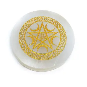 Улучшенная пластина для зарядки с гравировкой селенита символом Ом семь символов чакры исцеляющая Шри Янтры