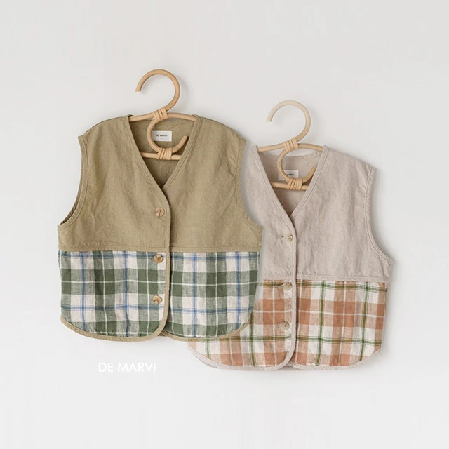 DE MARVI Toddler Kids Linen Cotton Checked Vest Boys Summer Fashion Clothes Korean Manufacturer MADE IN KOREA
