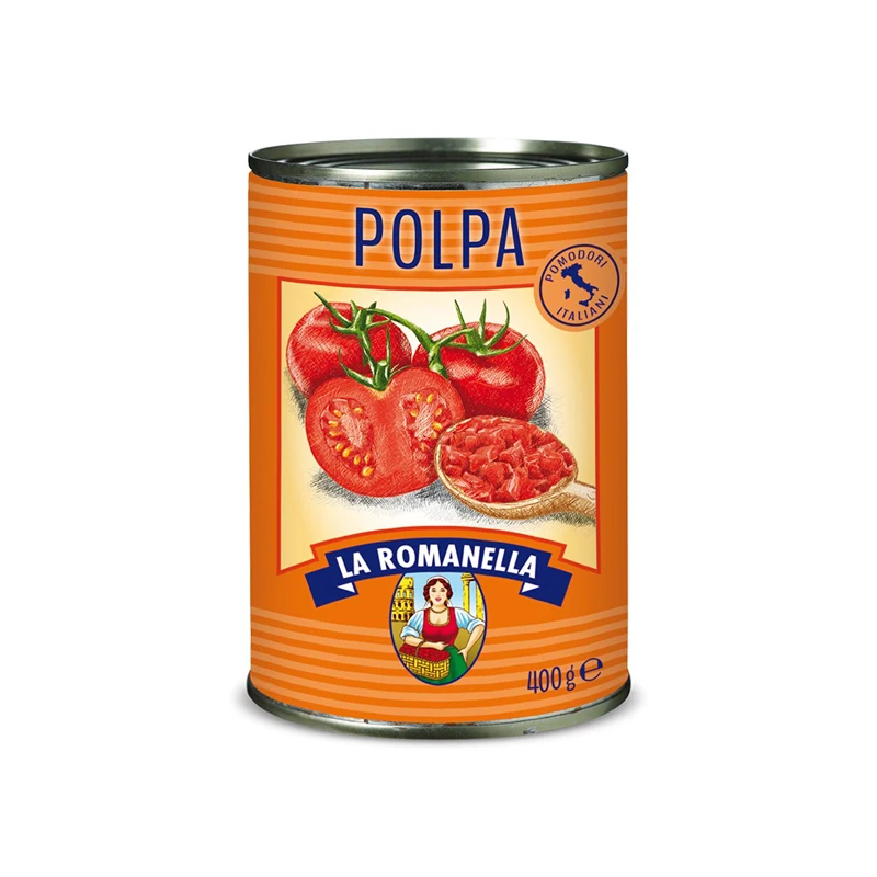 Top Quality 100% Italian La Romanella Chopped tomatoes in easy-open cans 24x400g  No added salt For Export