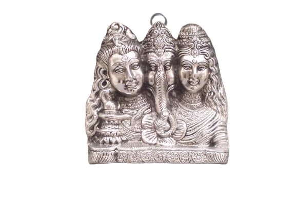 White metal Wall Hanging Aluminium Silver Lord Ganesha with Swastika in antique finish For Home and Gift Item