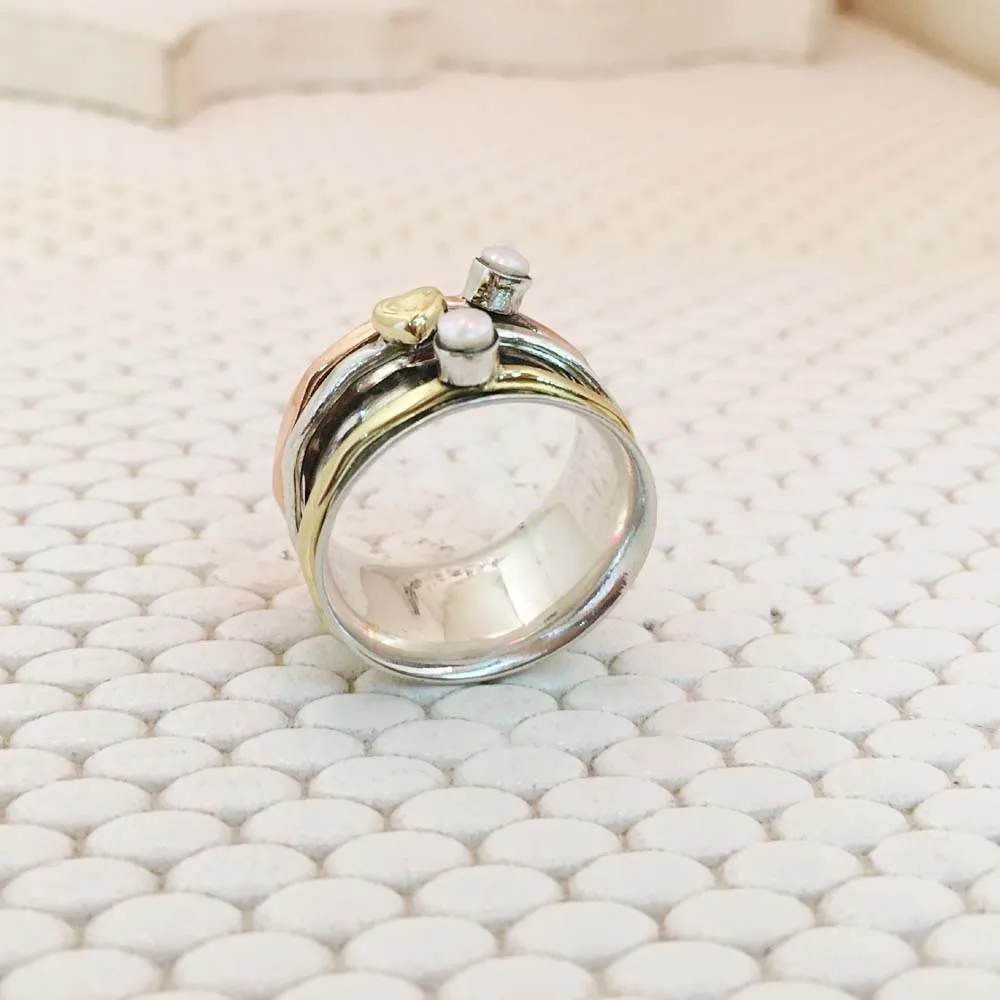 925 Sterling Silver Jewelry Rings Attractive Pearl Gemstone Triple Tone 925 Sterling Silver Spinner Rings Jewelry Manufacturer