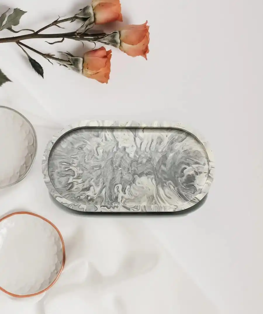 New arrival with heavy designs and quality black and white marble decorative oval tray for table decor