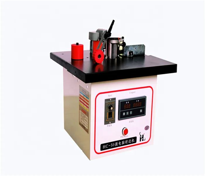 Portable mechanical advance semi-automatic pvc mdf board gluing 50 micro-computer edge banding machine for furniture making