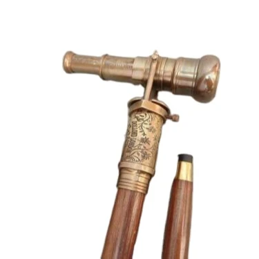 Telescope Walking Stick - Brass Telescope Handle Wooden Walking Stick - Nautical Theme Walking Stick