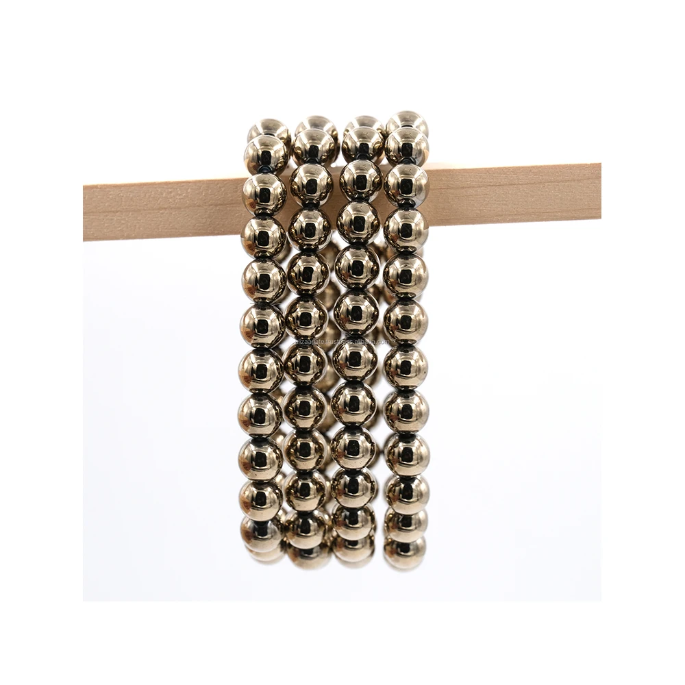 Popular Beads Pyrite Crystal Bracelet 8mm Pyrite Beads Hand Therapy Yoga Daily Wear bracelet Buy At Best Price