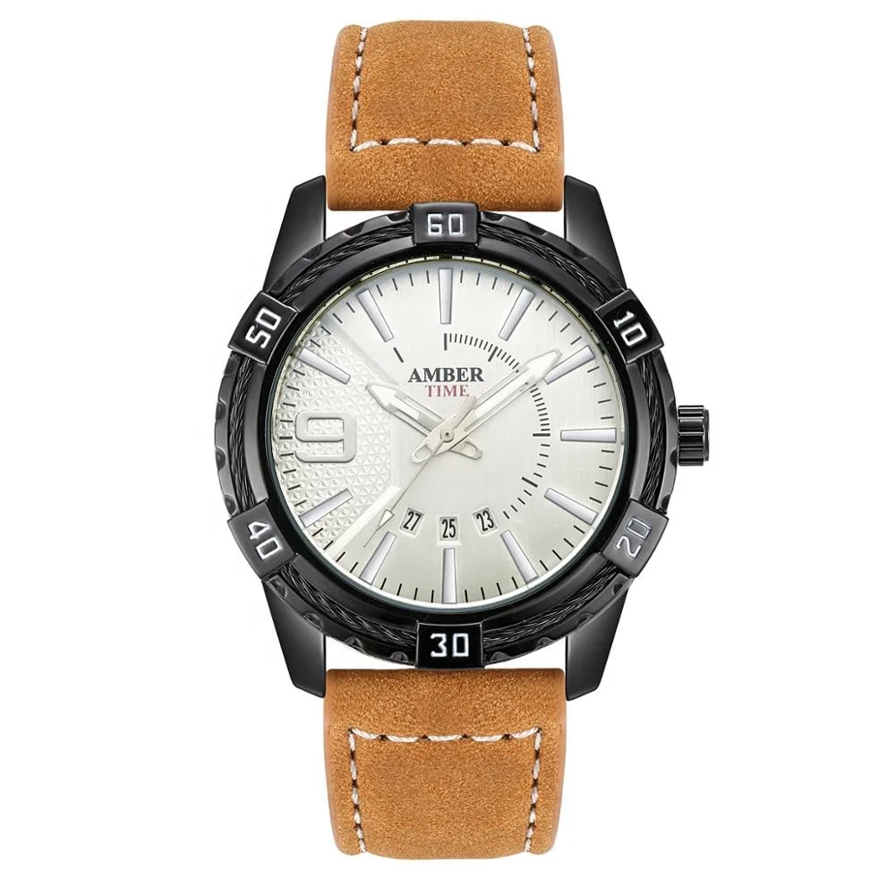 Amber Time Cow Leather Band Men Watch 2020 Fashion 3 Atm Luxury Custom Men Watch Wristwatches