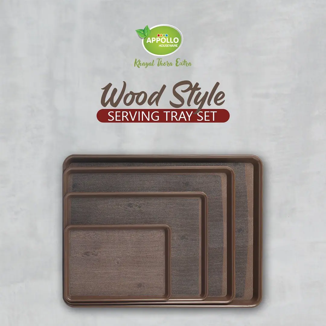 
Wooden Style Smart Tray Pack Of 4 Trays With Textured Surface Plastic Tray Set 