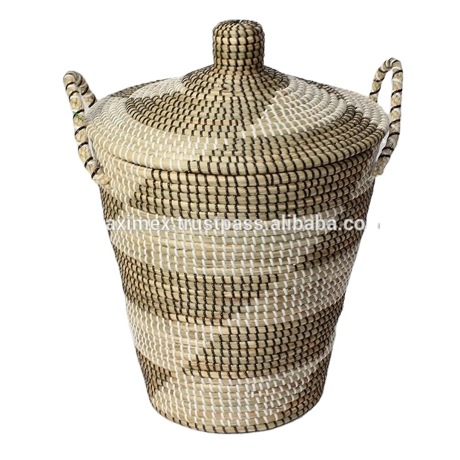 Eco-friendly Seagrass Basket with lid Handmade Natural Wicker Storage Baskets by Vietnam Wholesale made in Vietnam