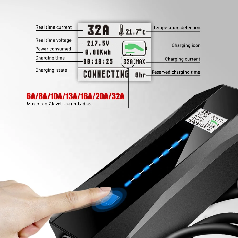 Teison 32A type 2 plug portable ev fast battery charger evse wallbox station china