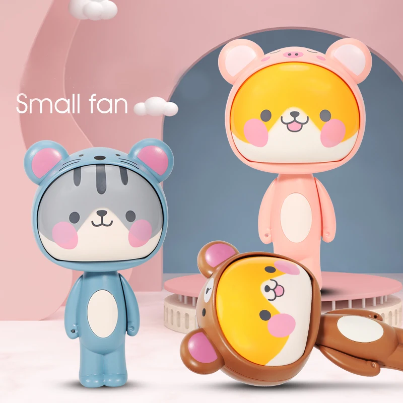 kids cute cartoon hand pressure mini fan Pocket portable hand-held press cool summer present