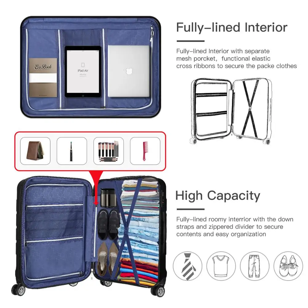
Custom hardshell travel bags luggage hand travelling bags high quality abs trolley suitcase luggage sets 