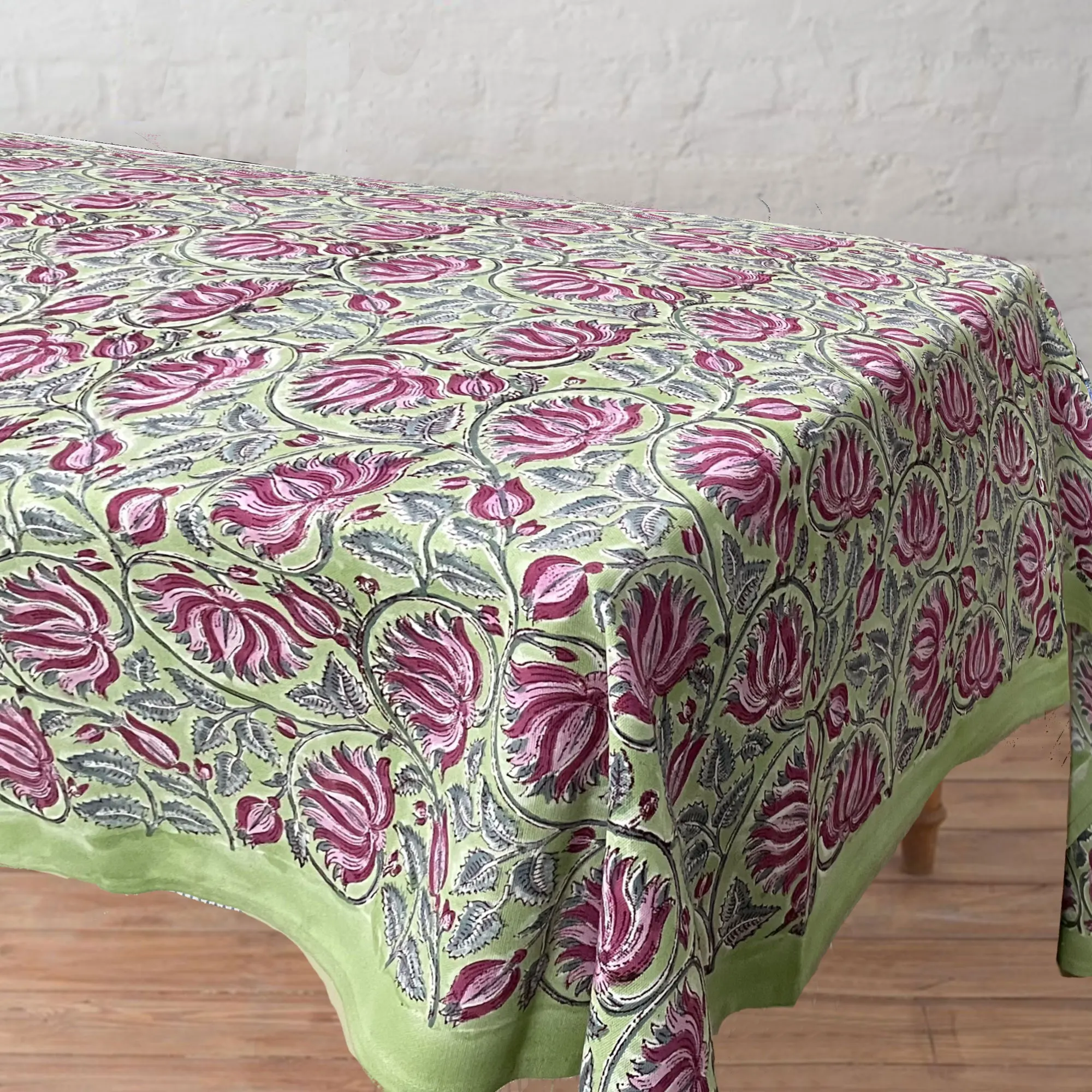 Indian Hand Block Printed Cotton Table Cloth for 6 Seater 8 Seater Dining Table