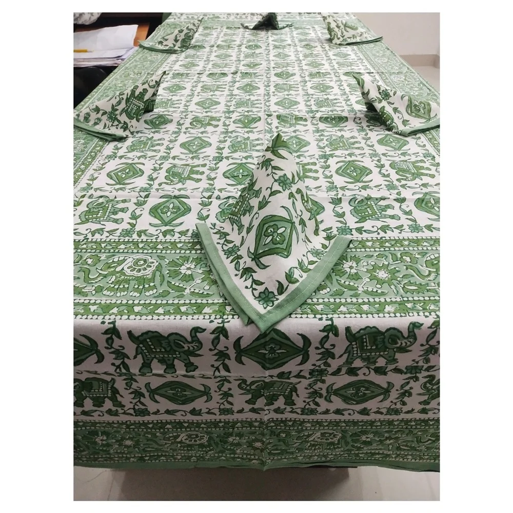 Оптовая продажа B2B 2023 новый дизайн 100% хлопок прямоугольные скатерти с 6 шт. салфеток цветочный принт ручной блок печатные