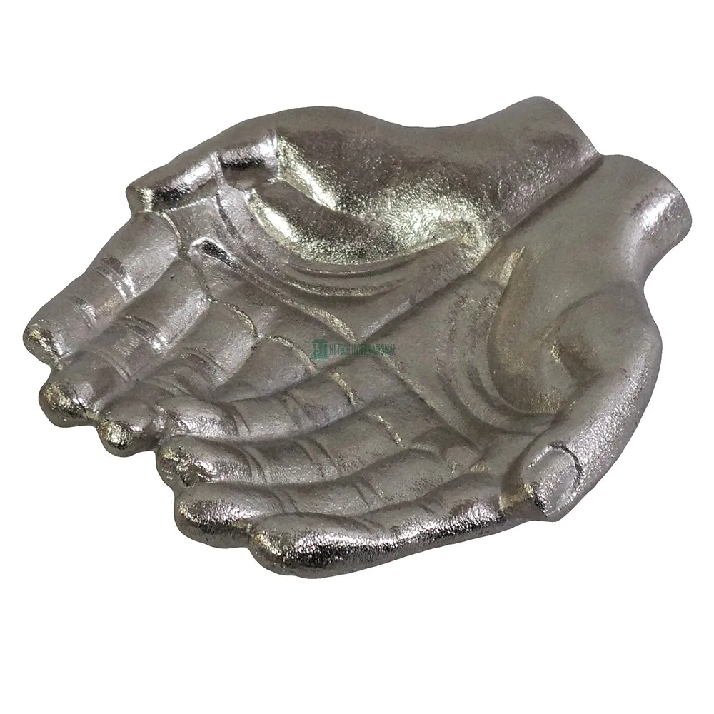 Silver/Gold Metal Open Hand Sculpture - Aluminum Handmade Antique Show Piece - Chocolate/Candy Platters - Christmas Decorations