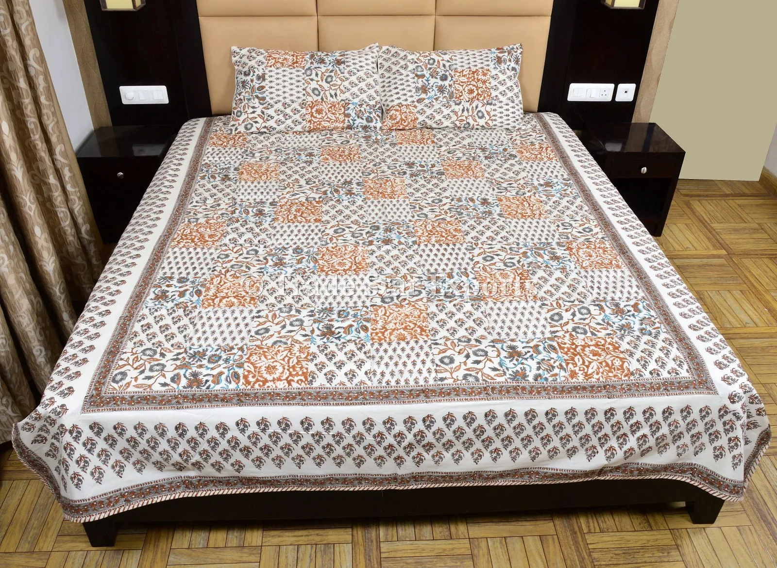 Jaipur Block Print Fabric Cotton Bedspread Patchwork Bohemian Bedding Set Bohemian Bedcover Boho Bedsheet