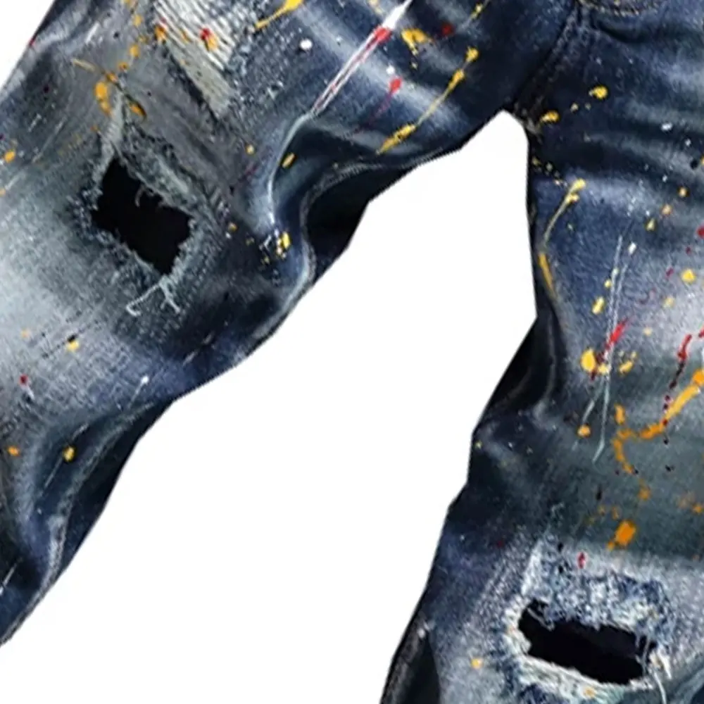 New Fashion Jeans Pants Wholesale Custom Logo Slim Fit Distressed Jeans Men Skinny Denim Jeans
