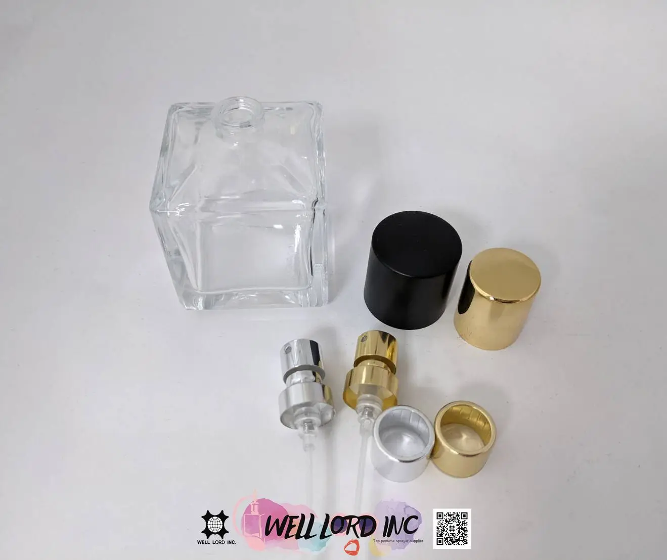Customization empty 75mL square glass bottle crimp neck gold cap perfume bottle packaging
