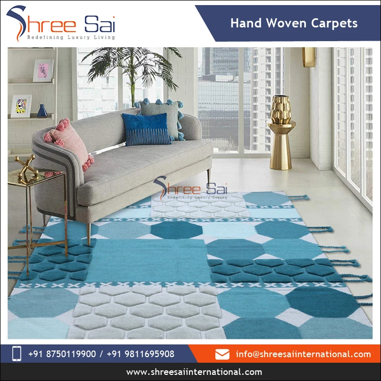 Origin Dealer Selling Best Quality Handmade Cotton Carpets Embroidered Living Room Modern Rectangle Geometric Wool & Cotton