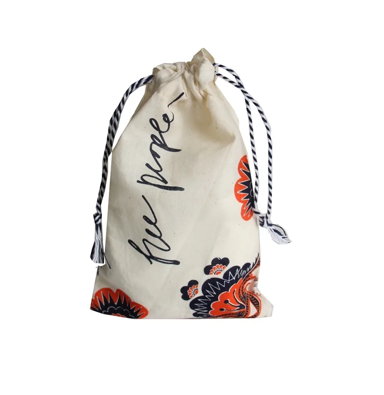 Organic Cotton Muslin Bag Reusable Cotton Printed Muslin Bag  Cotton Gift Bag