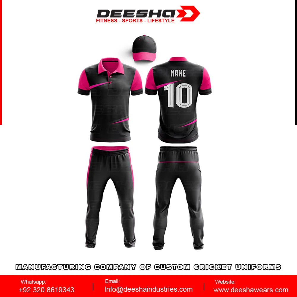 High Quality Custom Made Personalized Cricket Jerseys Sublimated Designs Premium Quality Uniforms Including Bats