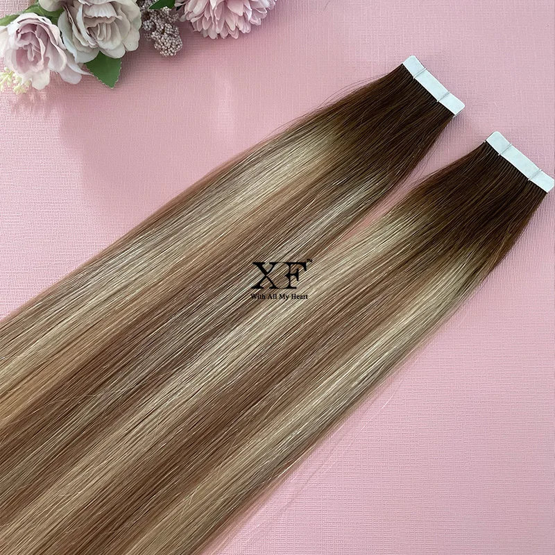Adhesive Hair Extensions 100% European Hair Stick Tape In Hair Extension For Vendors