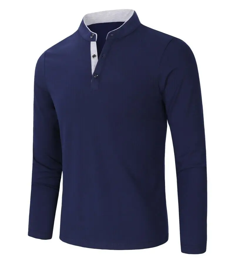 bulk high quality plain blank t shirt with stand collar men button up shirt polo shirts long sleeves