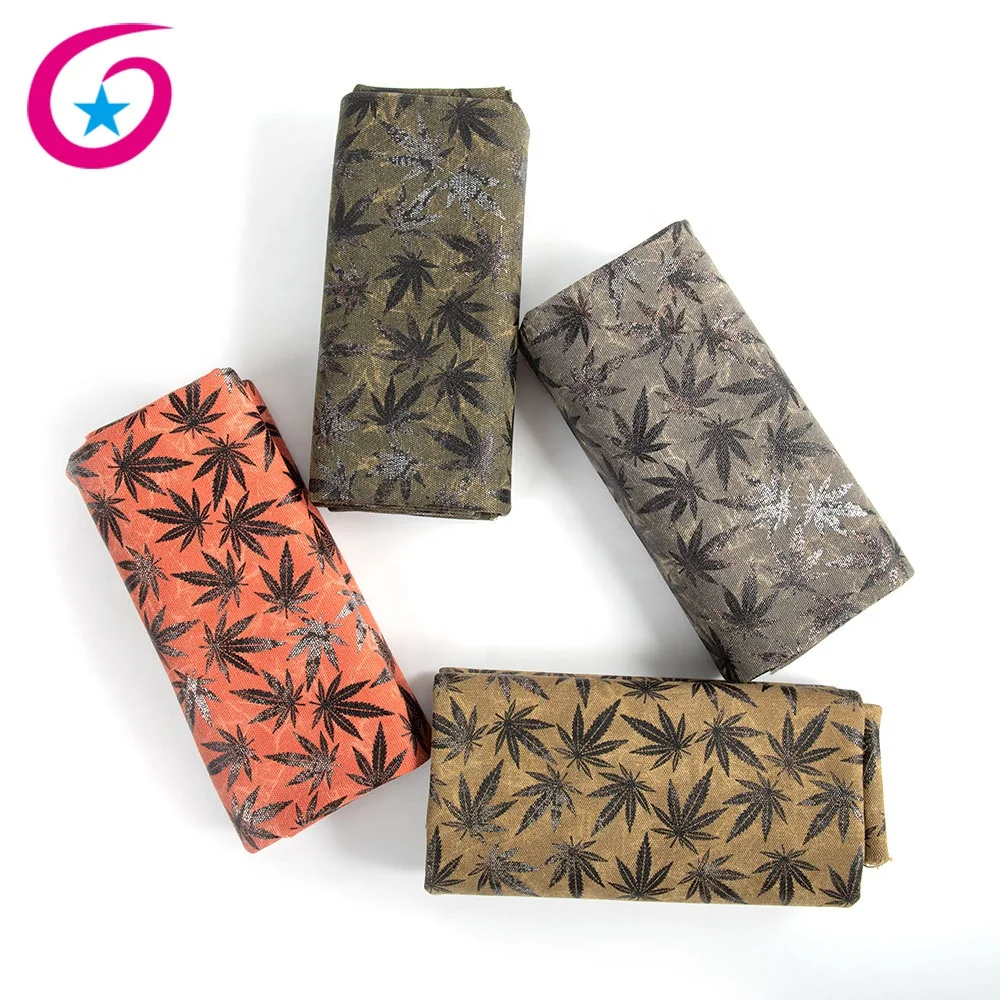 
Eco-friendly Maple leaf Pattern 16oz Washed Polyester Cotton Recycled Canvas Fabric 