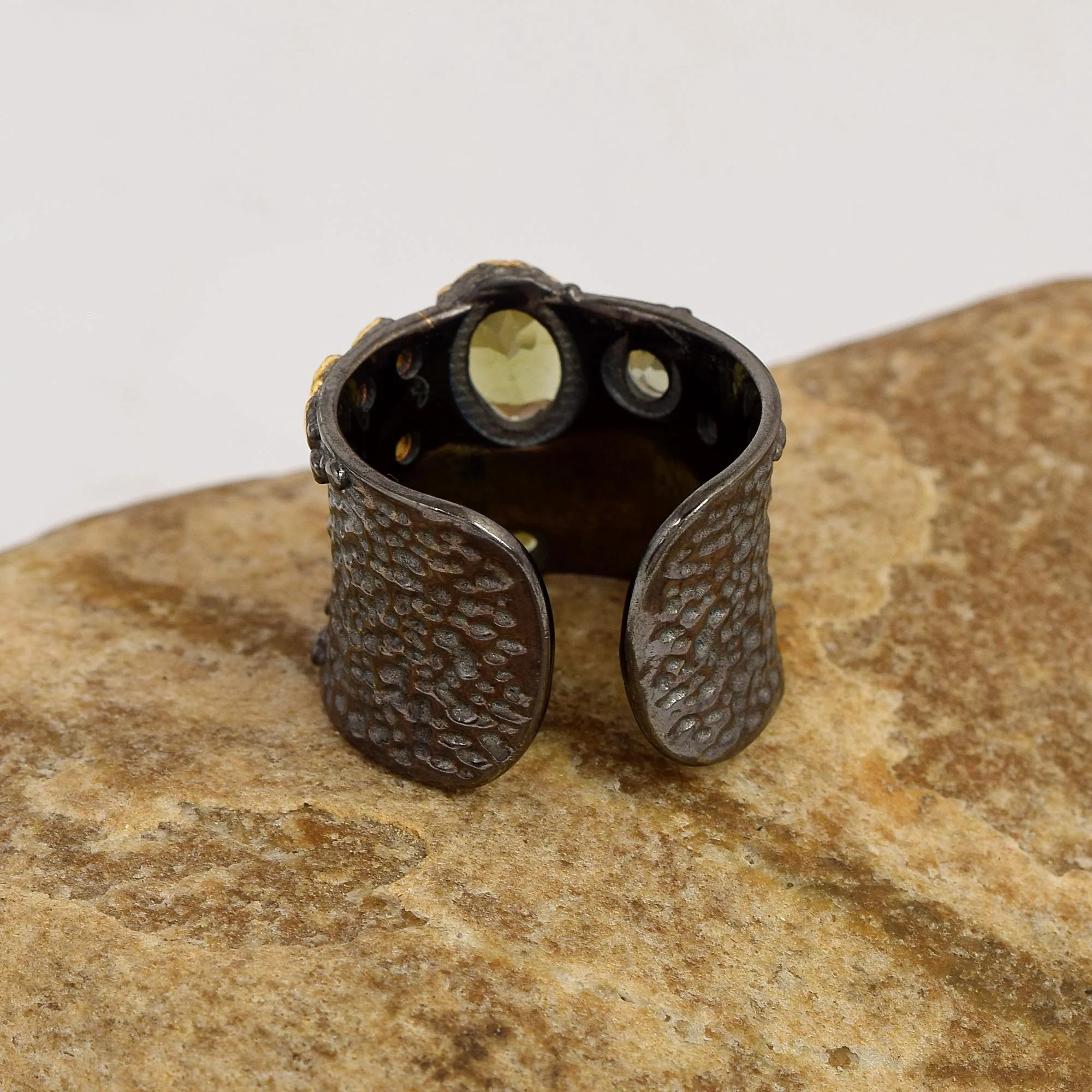 New Arrivals 925 Sterling Silver Cubic Zirconia Moldavite Gemstone Dainty Cuff Ring Wholesale Gold Plated Adjustable Jewelry