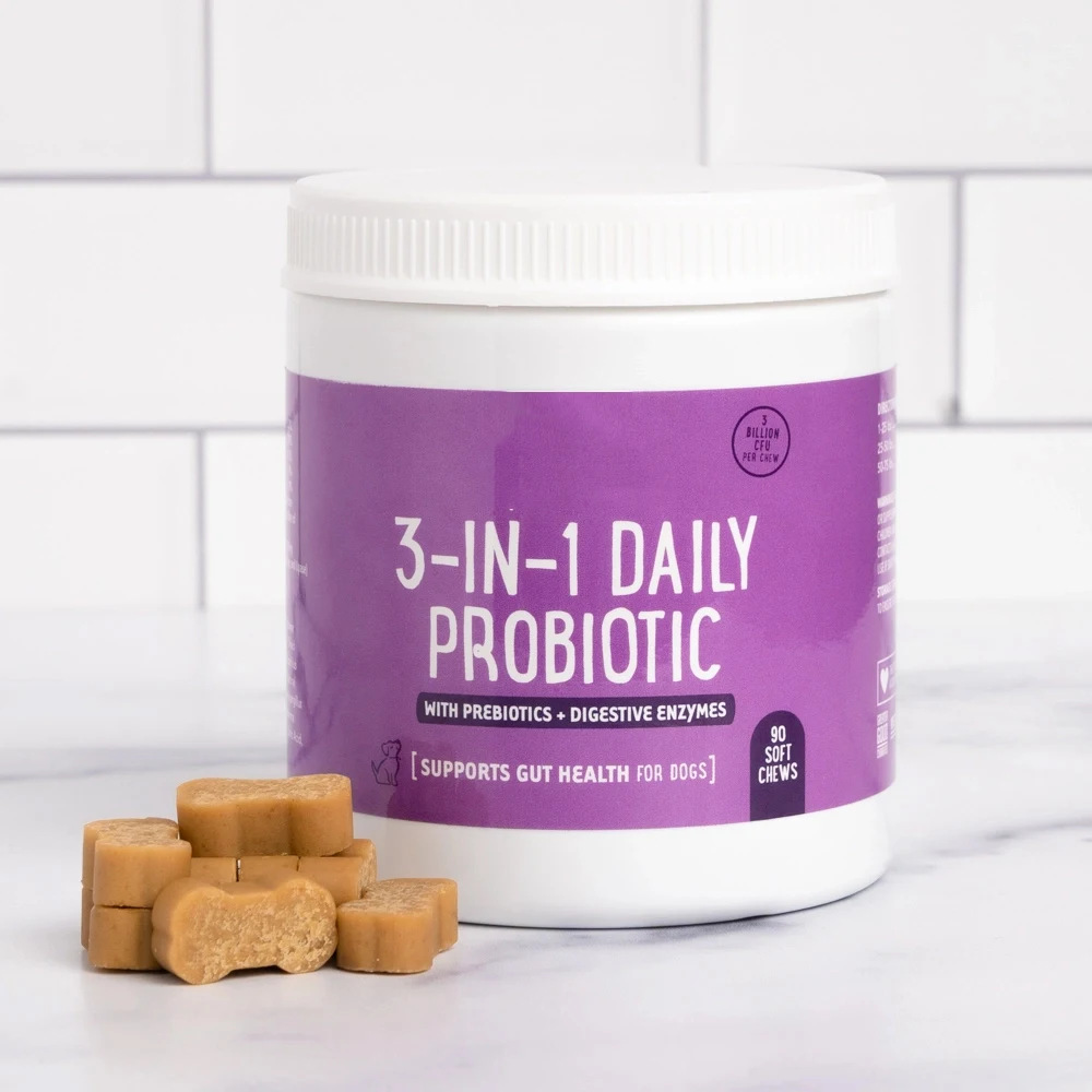 Частная этикетка собака медицинские витоминные добавки 3-в-1 пробиотики для собак с тыквой для улучшение пищеварения здоровье кишечника