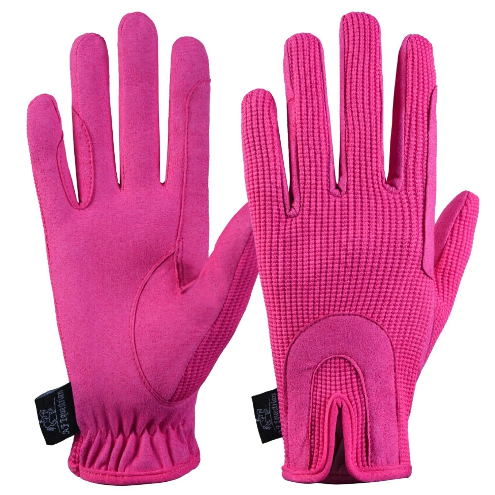 LADIES HIGH QUALITY SYNTHETIC LEATHER/COTTON  HORSE RIDING GLOVES PINK