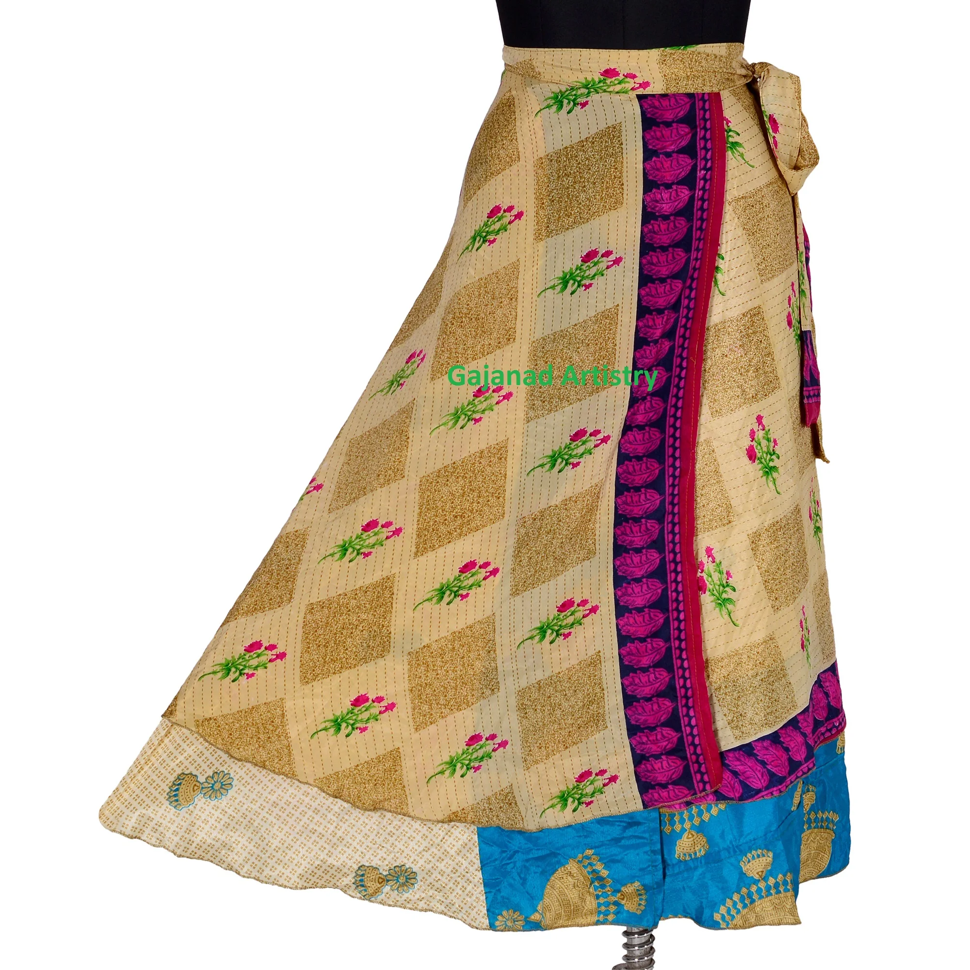 Wrap Reversible Long Skirt Vintage Silk Sari Long Wrap Skirts Indian Silk Long Boho Hippie Long Double Layer Skirt