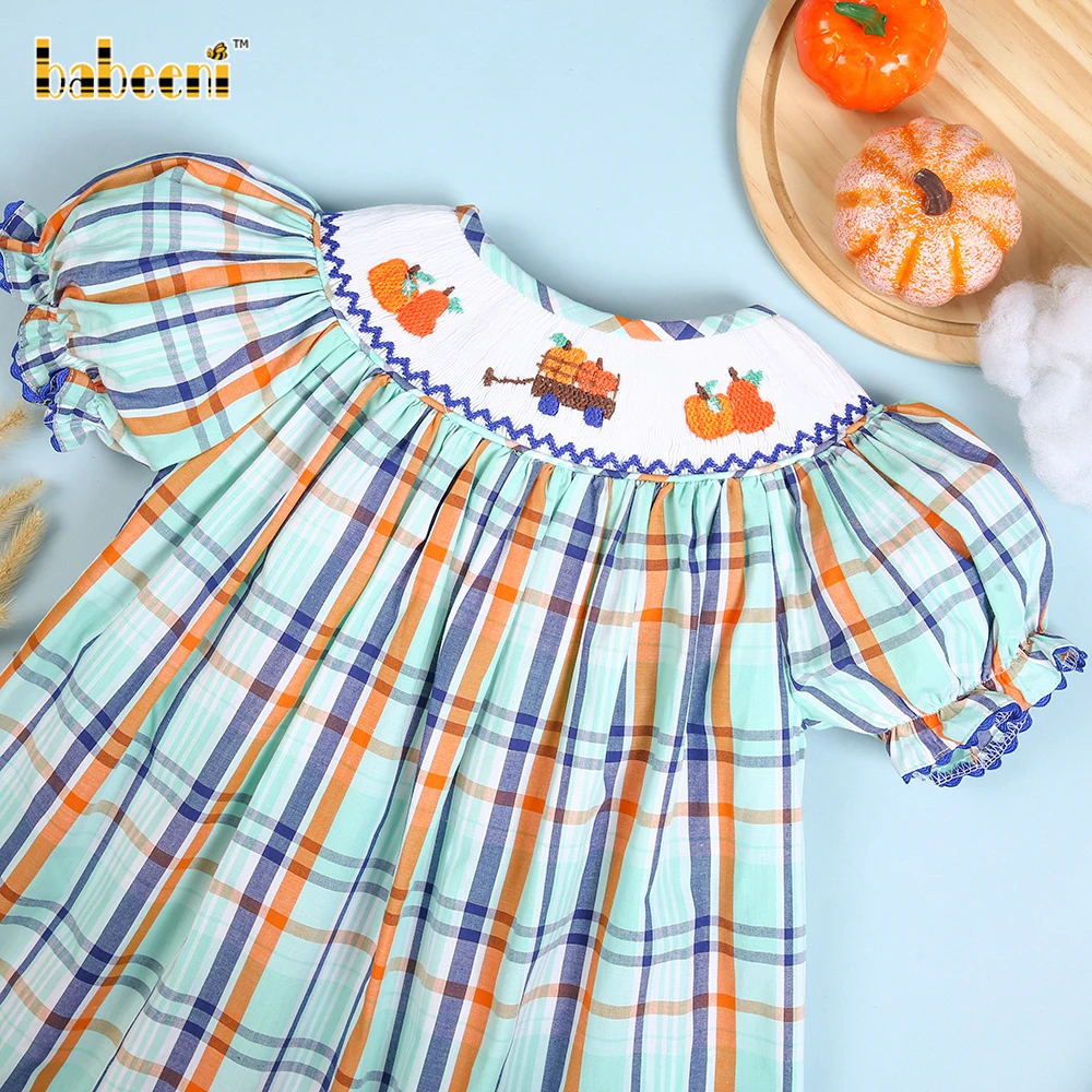 Pumpkin truck hand smocked bishop dress OEM ODM customized hand made embroidery wholesale smocked dresses - BB2581