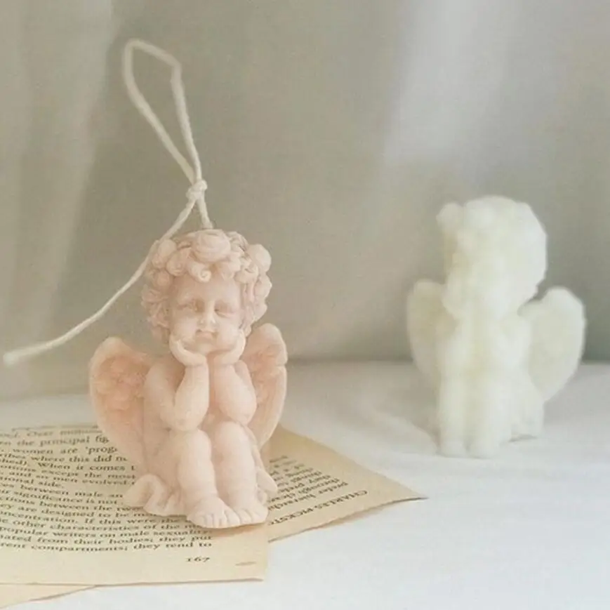 
3D Baby Angel with Wings Silicone Mold 7x5x5cm For Candle Plaster Statue Decorating Soap Polymer Clay, Cement, Concrete Tool 