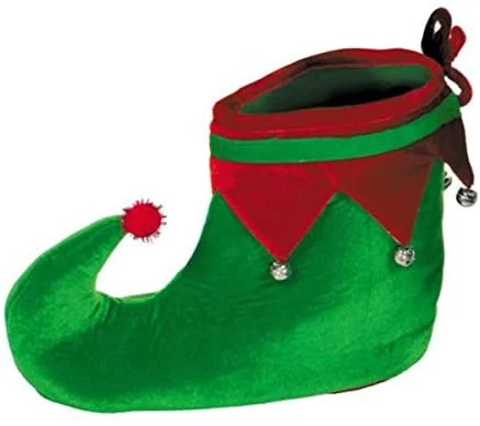 Novelty Red Green Plush Fabric Elf Shoes Slippers Christmas Elf Costume Accessories for Adults Men & Women