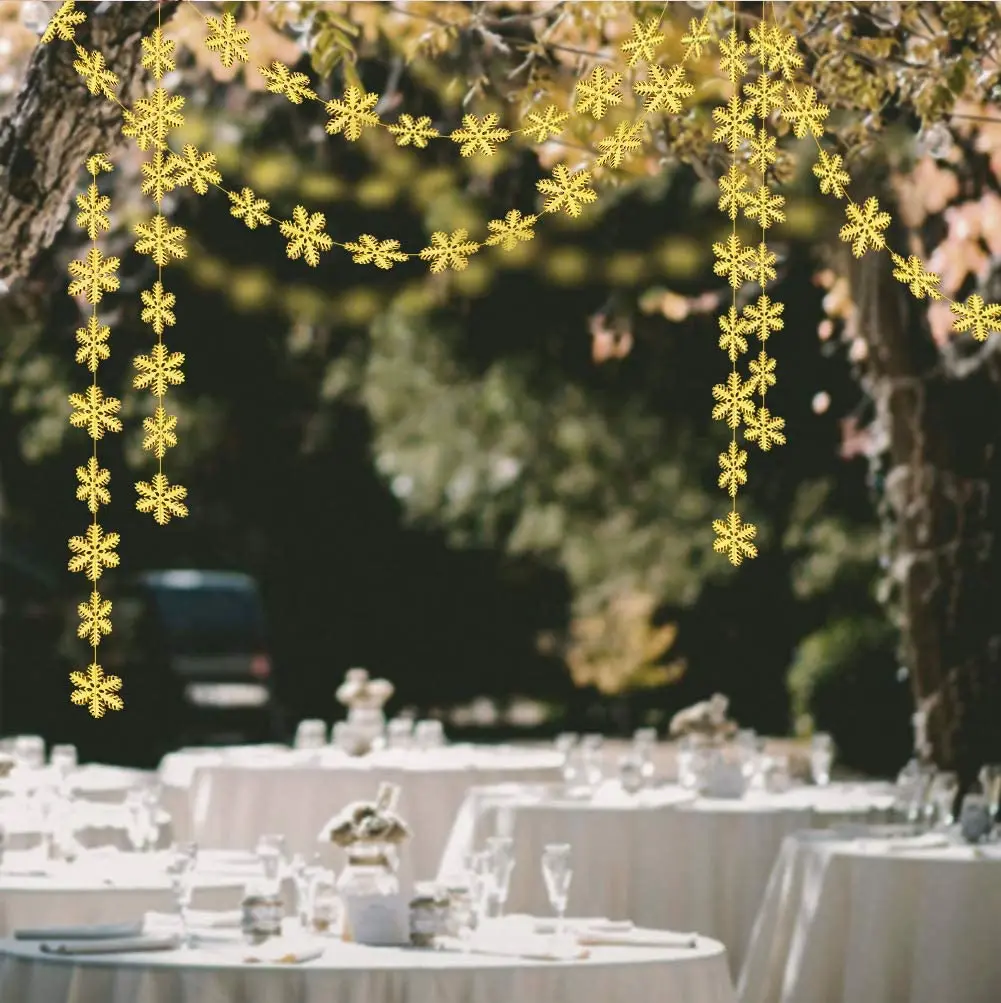 3D Gold Snowflake Garland Kit Christmas Tree Decorations Hanging Decor for Xmas Party Streamer Banner Winter Wonderland Decor