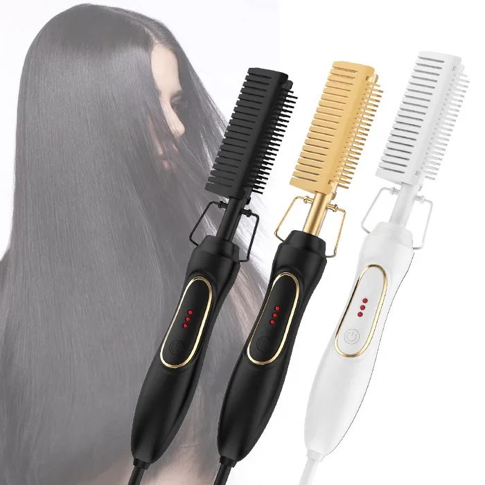 Professional Electric Hot Straightening hot comb Ceramic Curling Flat Iron Curler Designed Hair Straightener Comb