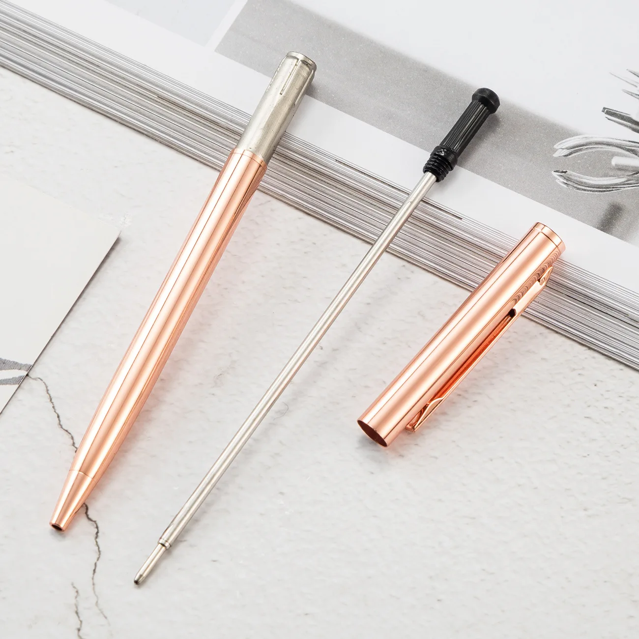 
Slim Metallic Ballpoint Pens Retractable Ballpoint Pen Gold, Rose Gold, Silver Pen with Black Ink 